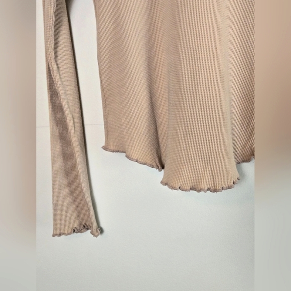 Free People Easy Does It Waffle Knit Y2K Inspired Ruffle Hem Top, Small - Picture 3 of 5